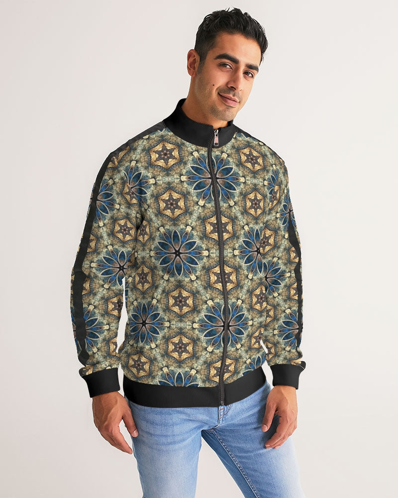 Green & Dark Blue almost star pattern. Men's All-Over Print Stripe Sleeve Track Jacket