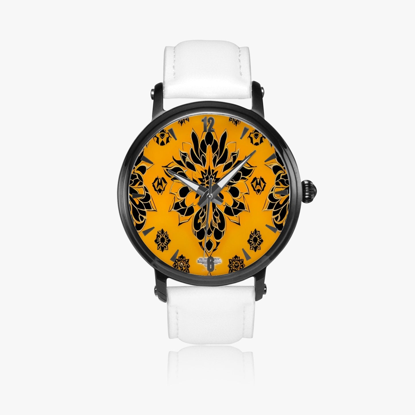 Orange and black royal pattern 46mm Unisex Automatic Watch(Black)