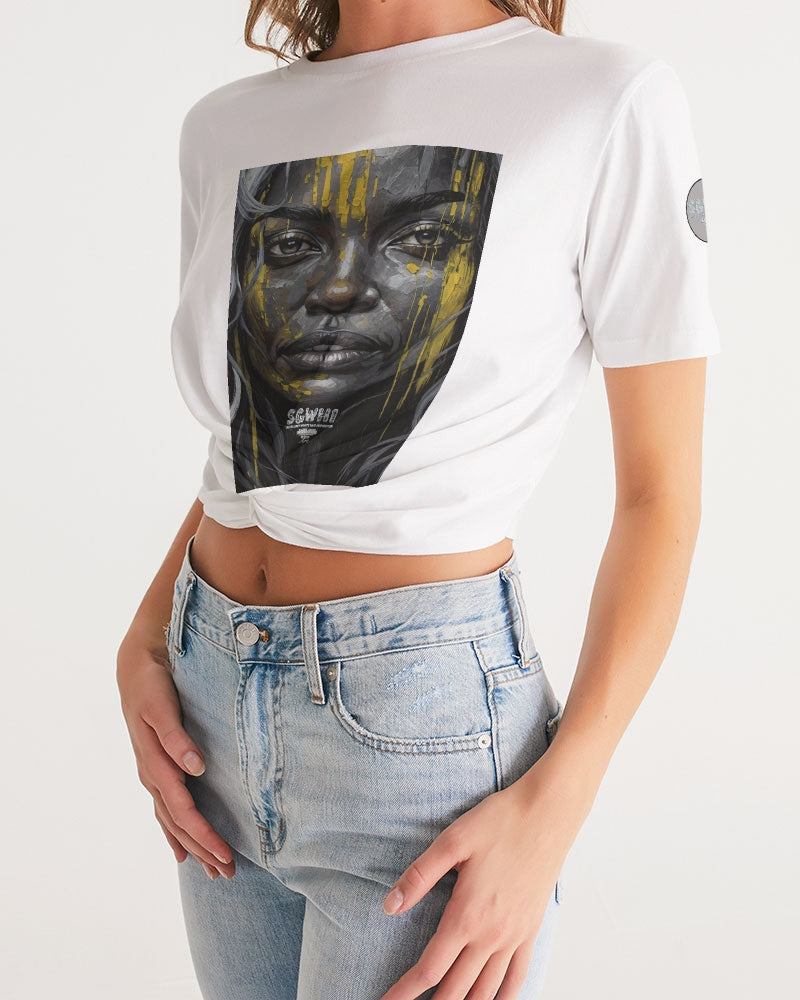 Black Sister Collection [Part 3 ] Women's All-Over Print Twist-Front Cropped Tee