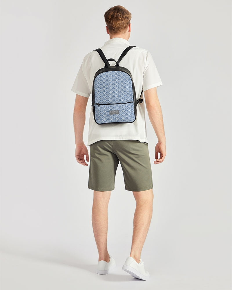 light blue Royal patten  Classic Faux Leather Backpack