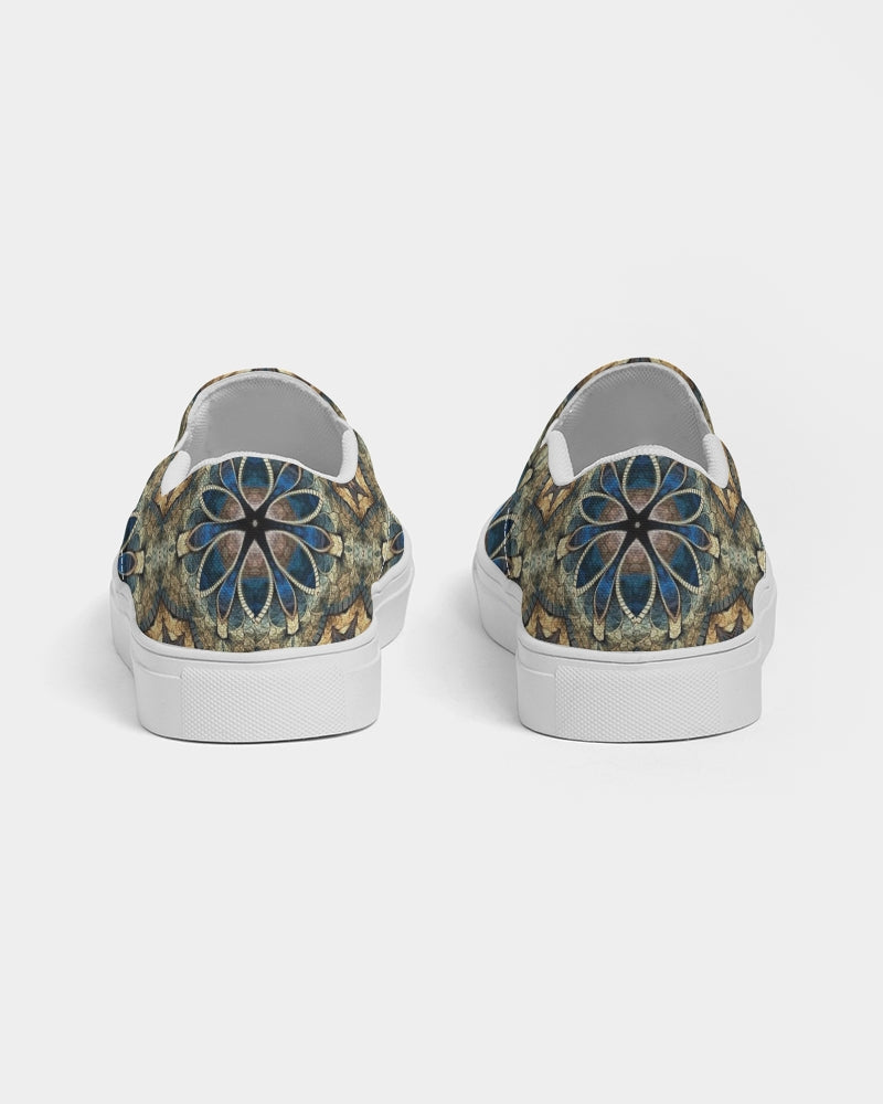 Green & Dark Blue almost star pattern. Men's Slip-On Canvas Shoe