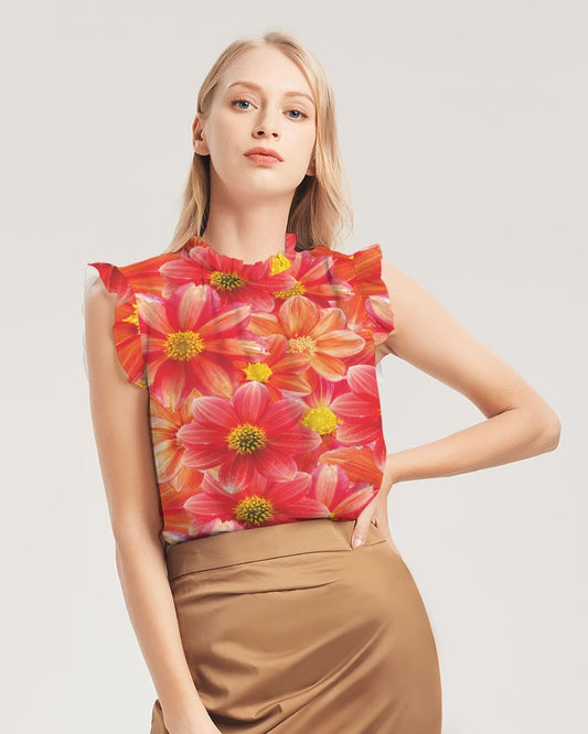 Beautiful blood orange flower design Women's All-Over Print Ruffle Sleeve Top