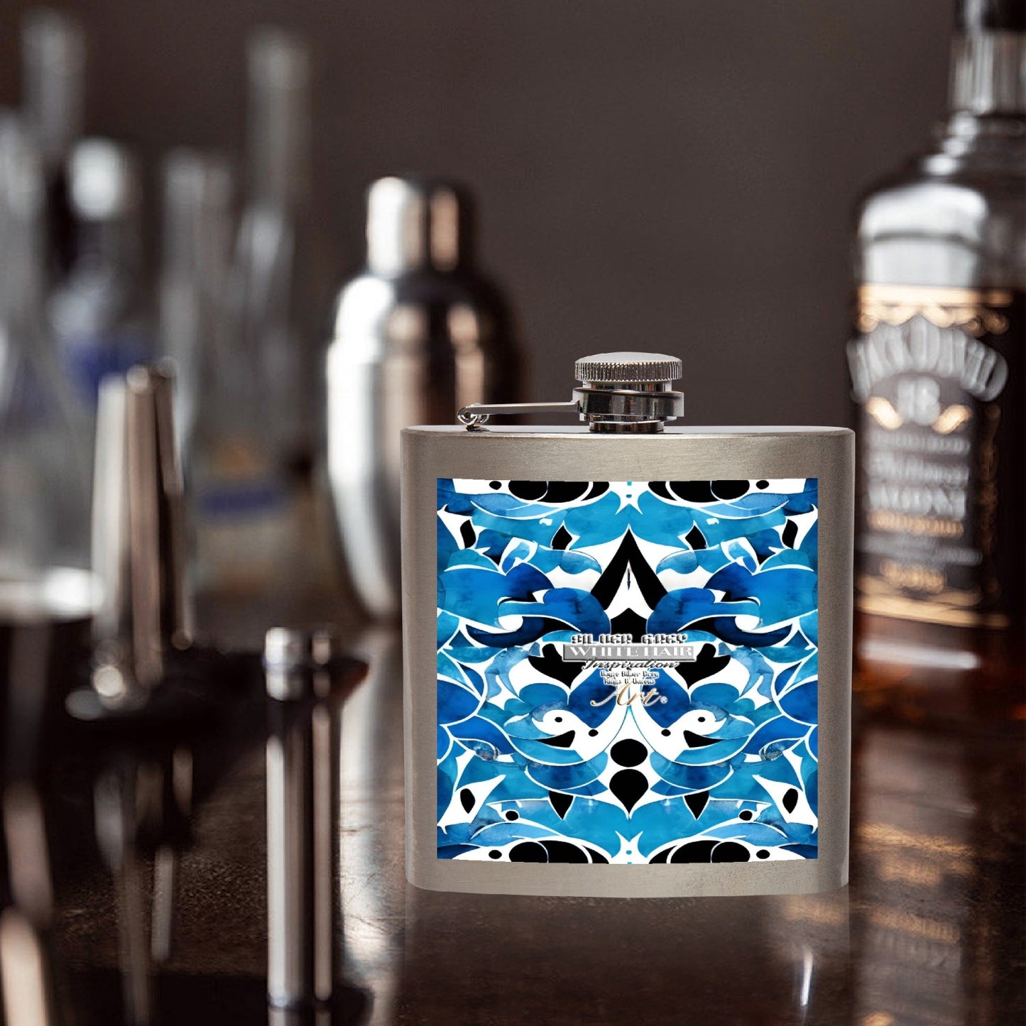 Silver grey white hair inspiration abstract pattern Stainless Steel Hip Flask