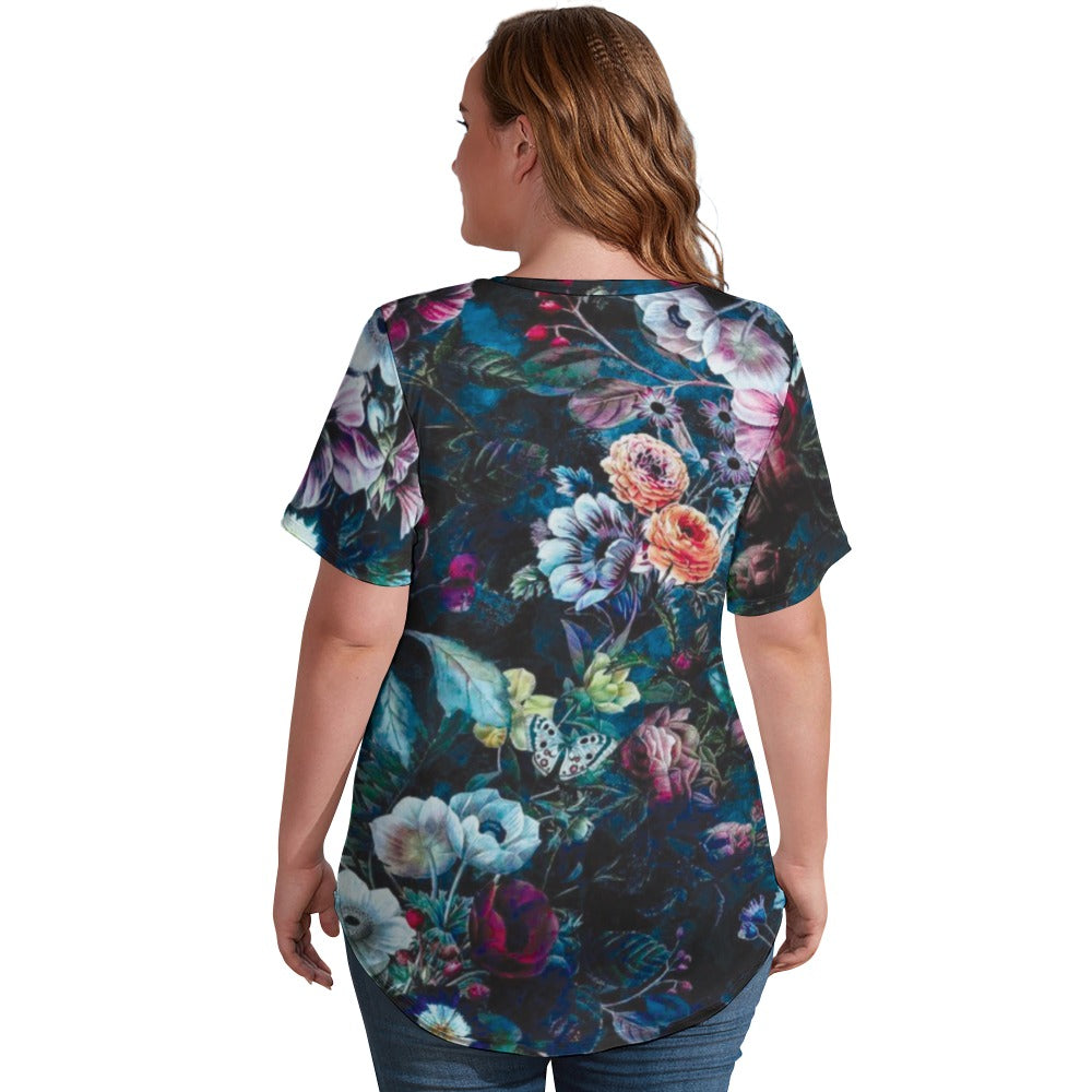 2024 New V Neck Short-sleeve Women Shirt Printed