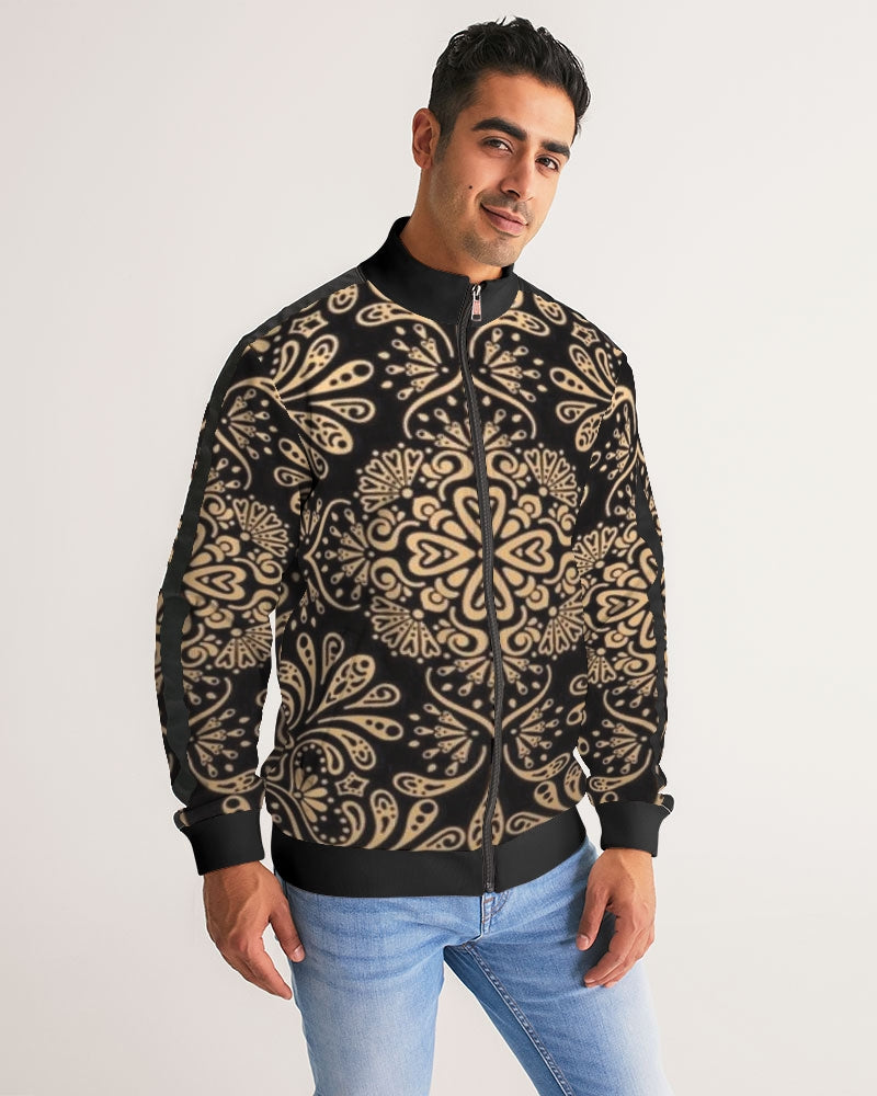 Man of Elegance Men's All-Over Print Stripe Sleeve Track Jacket