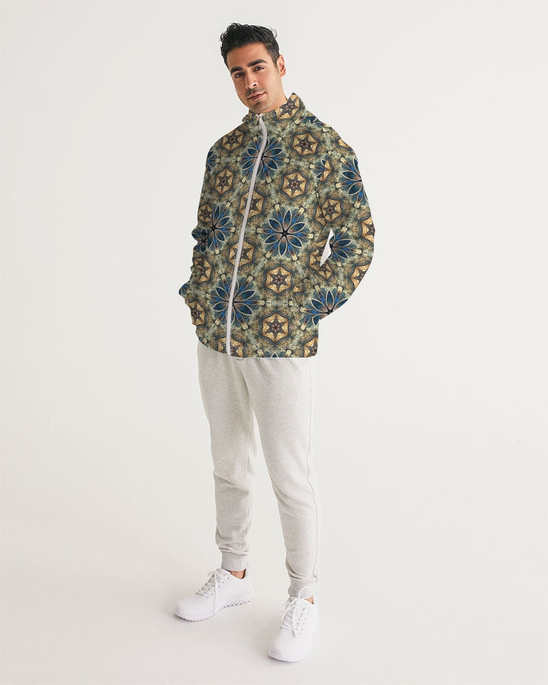 Green & Dark Blue almost star pattern. Men's All-Over Print Windbreaker