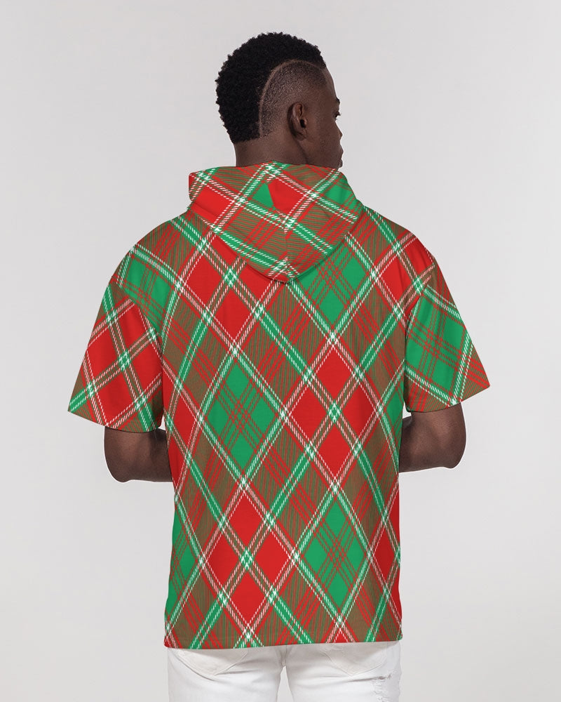 Red & Green cross pattern Men's All-Over Print Premium Heavyweight Short Sleeve Hoodie