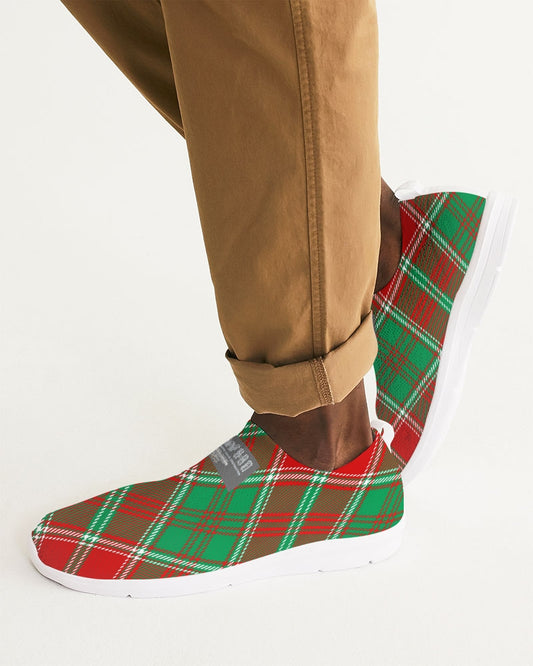 Red & Green cross pattern Men's Slip-On Flyknit Shoe