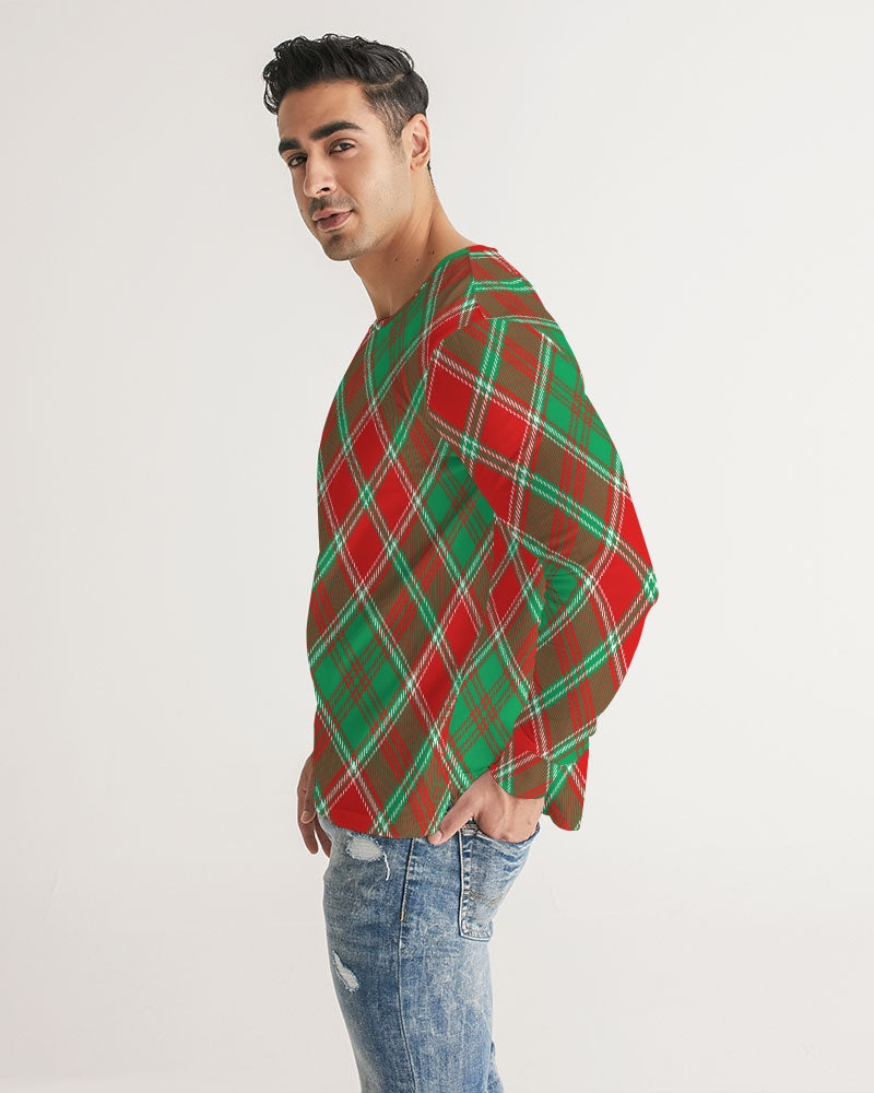 Red & Green cross pattern Men's All-Over Print Long Sleeve Tee