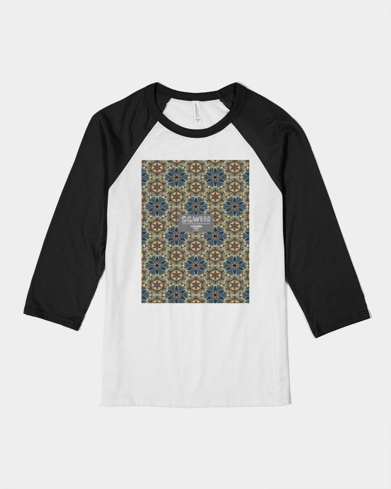 Green & Dark Blue almost star pattern. Unisex Three-Quarter Sleeve Baseball Tee | Bella + Canvas