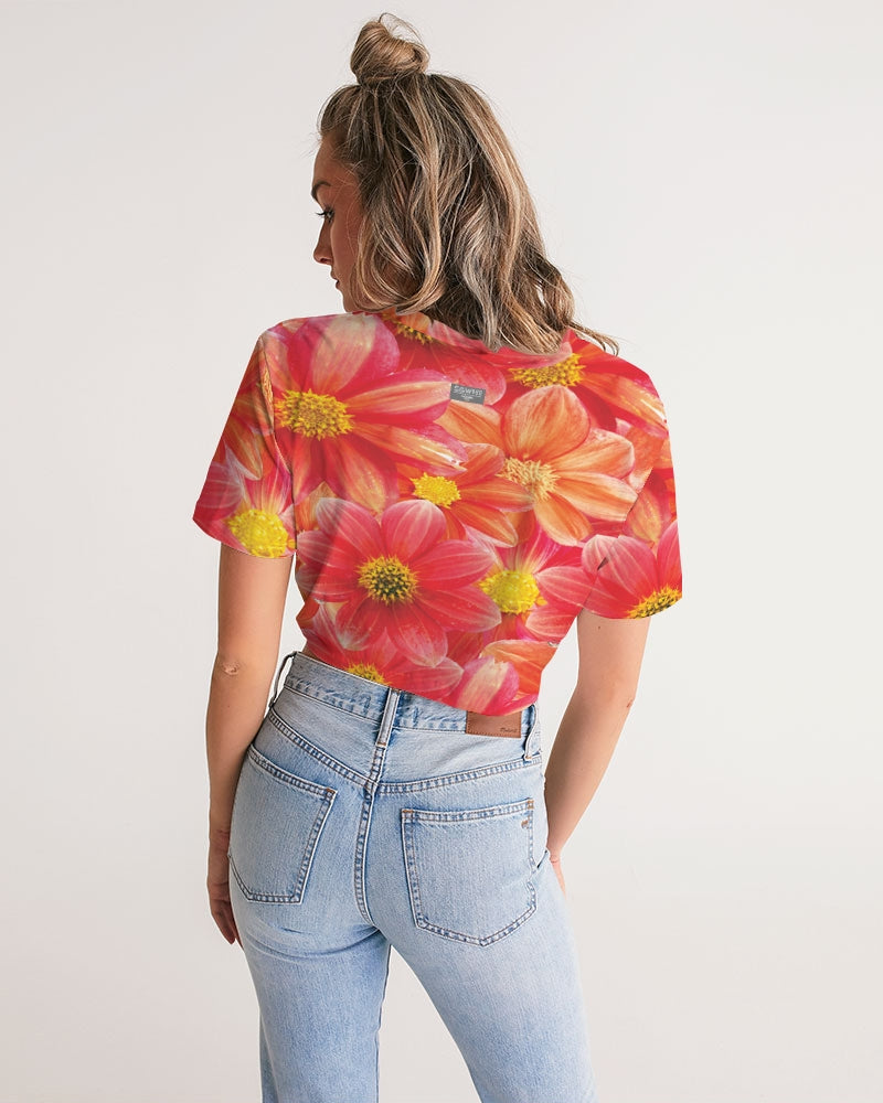 Beautiful blood orange flower design Women's All-Over Print Twist-Front Cropped Tee