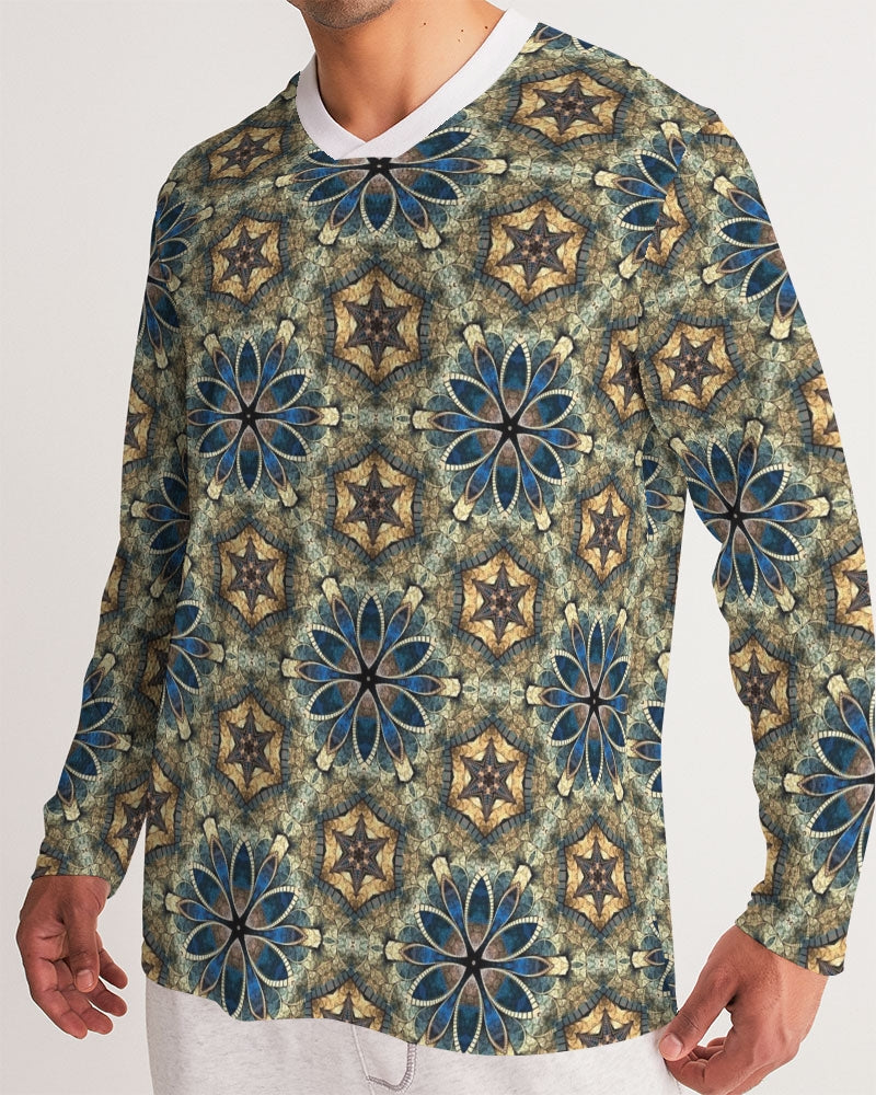 Green & Dark Blue almost star pattern. Men's All-Over Print Long Sleeve Sports Jersey