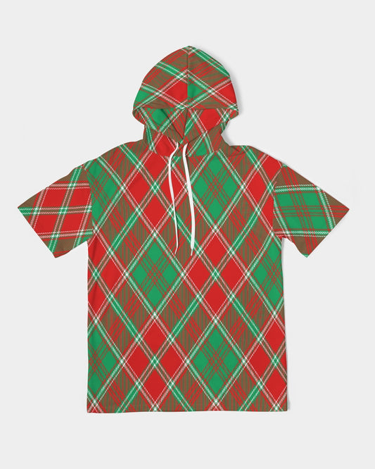 Red & Green cross pattern Men's All-Over Print Premium Heavyweight Short Sleeve Hoodie