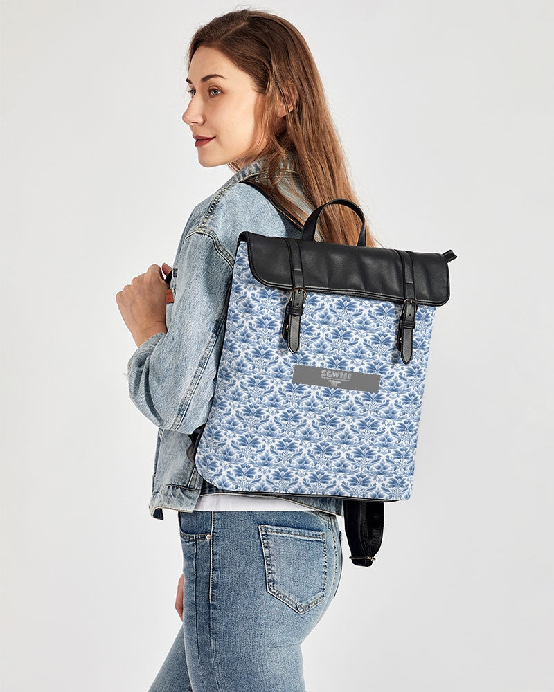 light blue Royal patten  Casual Flap Backpack