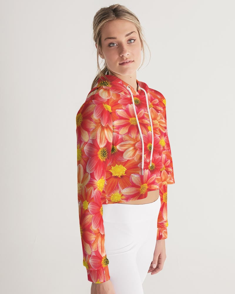 Beautiful blood orange flower design Women's All-Over Print Cropped Hoodie