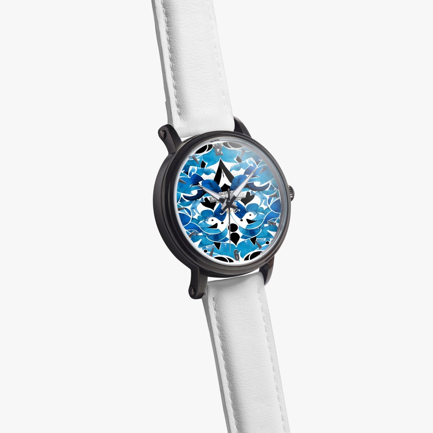 Silver grey white hair inspiration abstract pattern 46mm Unisex Automatic Watch(Black)