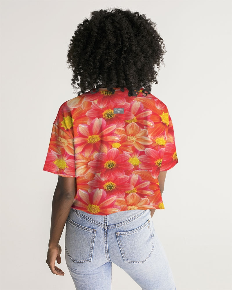 Beautiful blood orange flower design Women's All-Over Print Lounge Cropped Tee