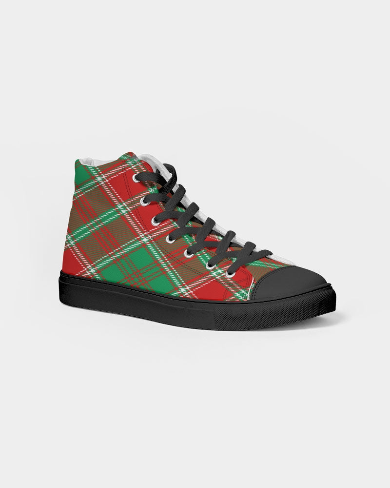 Red & Green cross pattern Men's Hightop Canvas Shoe - Black