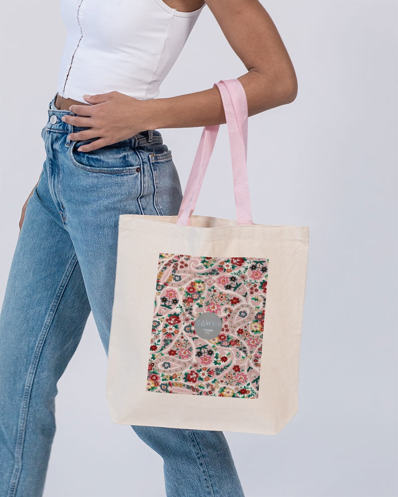 Pink abstract Pretty Sisters Canvas Tote with Contrast-Color Handles | Q-Tees