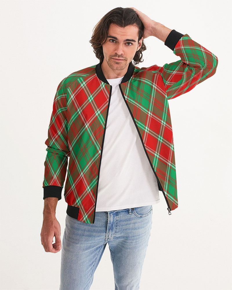 Red & Green cross pattern Men's All-Over Print Bomber Jacket