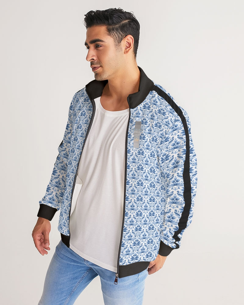 light blue Royal patten  Men's All-Over Print Stripe Sleeve Track Jacket