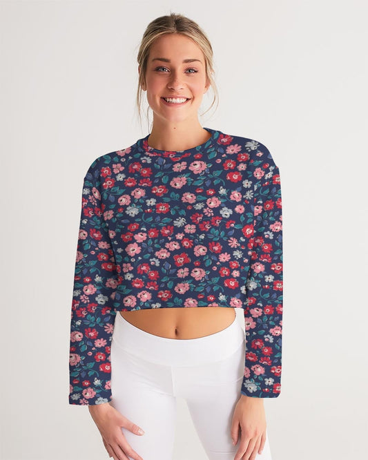 Midnight blue pretty glance.  Women's All-Over Print Cropped Sweatshirt