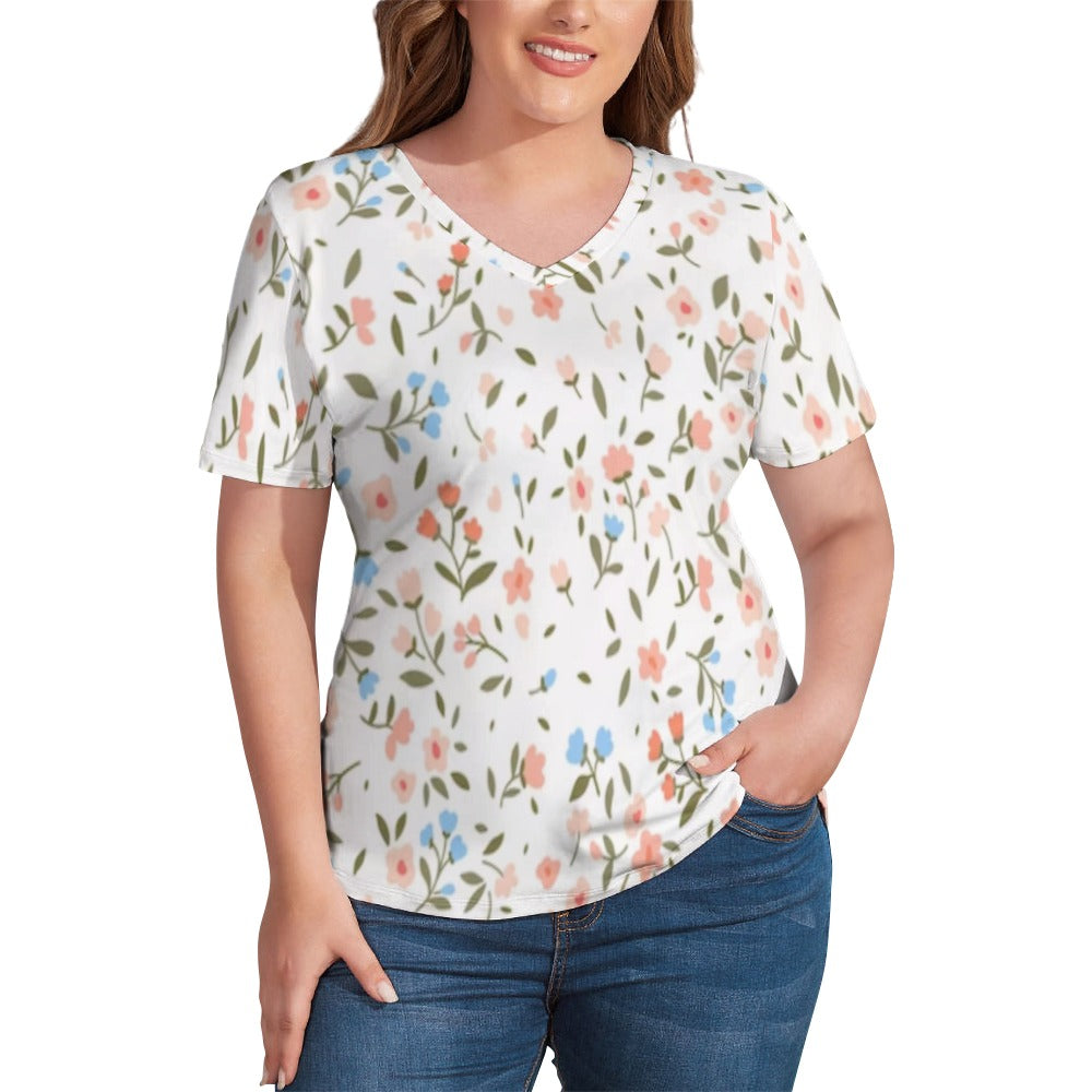 2024 New V Neck Short-sleeve Women Shirt Printed