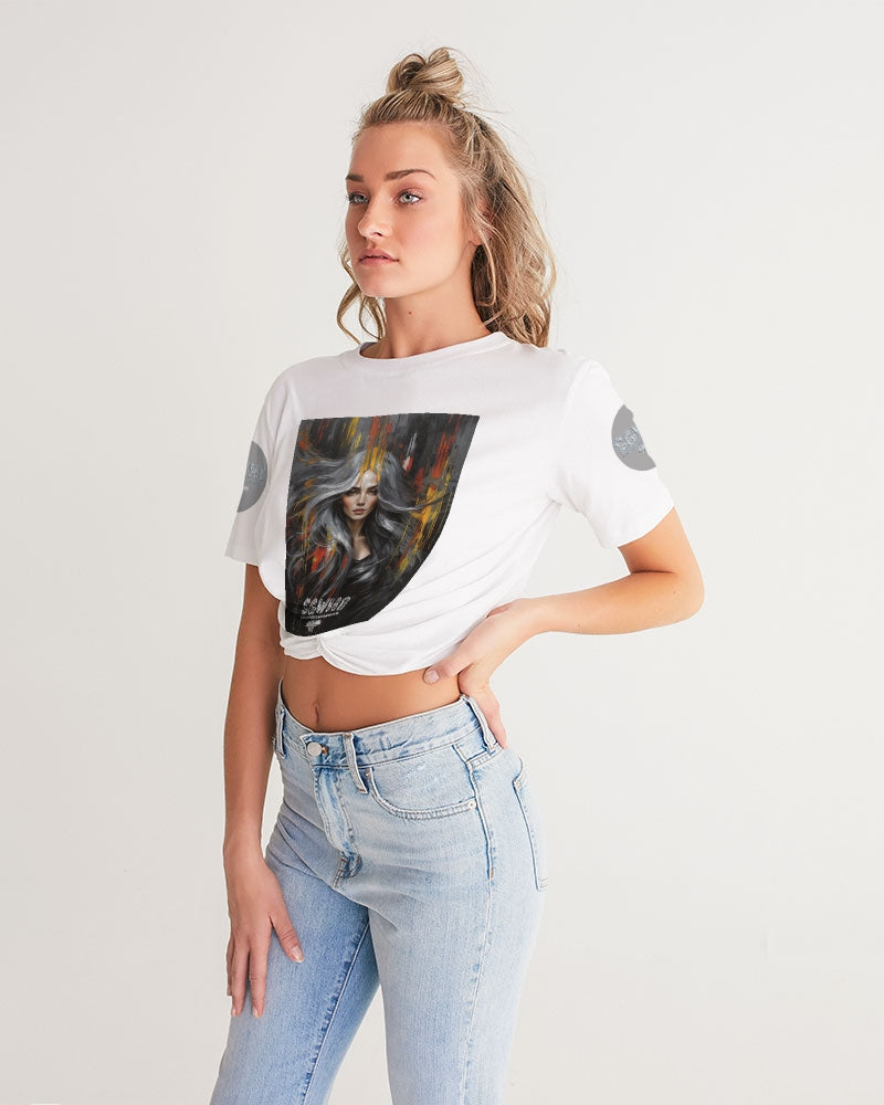 Beautiful white Sister [Part two collection] Women's All-Over Print Twist-Front Cropped Tee