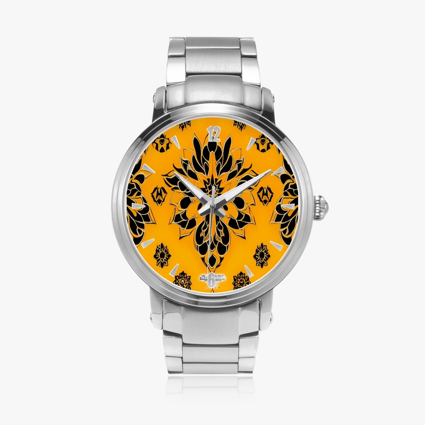 Orange and black royal pattern Steel Strap Automatic Watch (With Indicators)