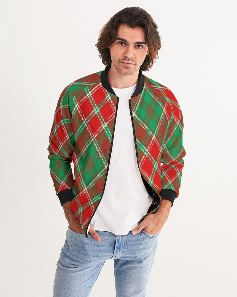 Red & Green cross pattern Men's All-Over Print Bomber Jacket