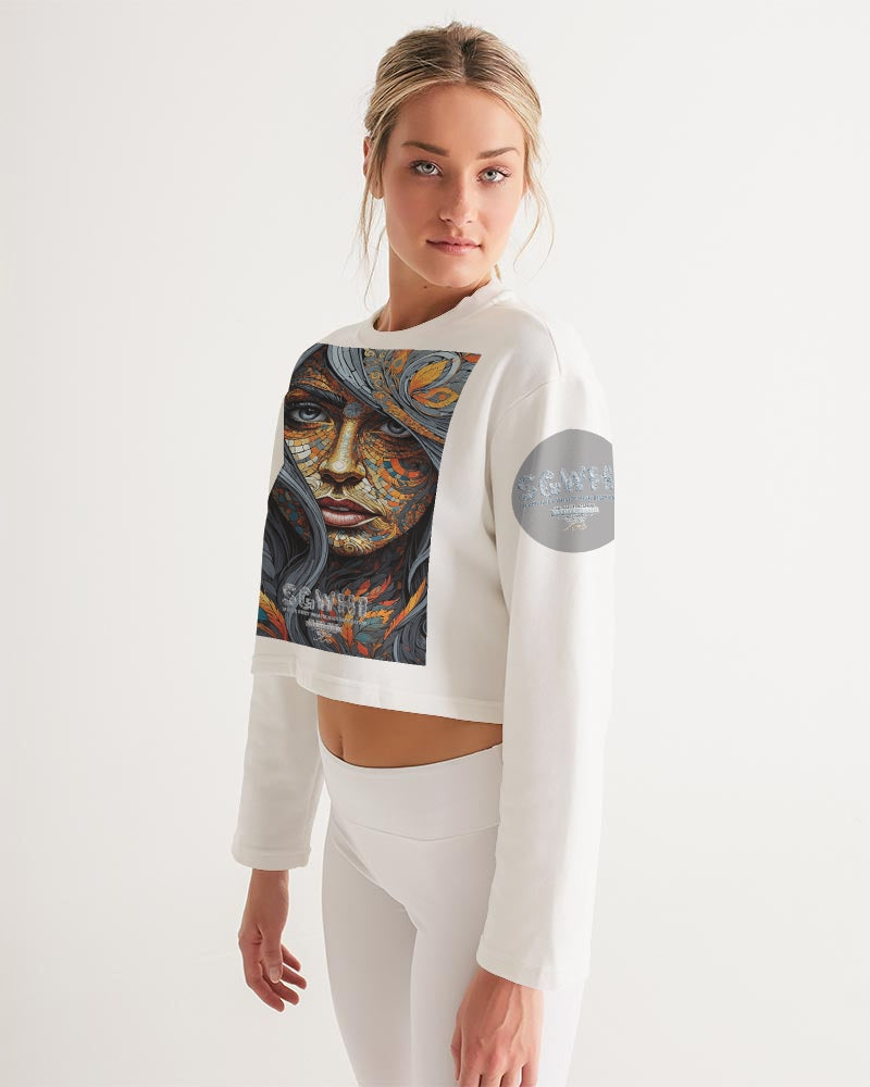 Beautiful Mosaic White Sister  Women's All-Over Print Cropped Sweatshirt