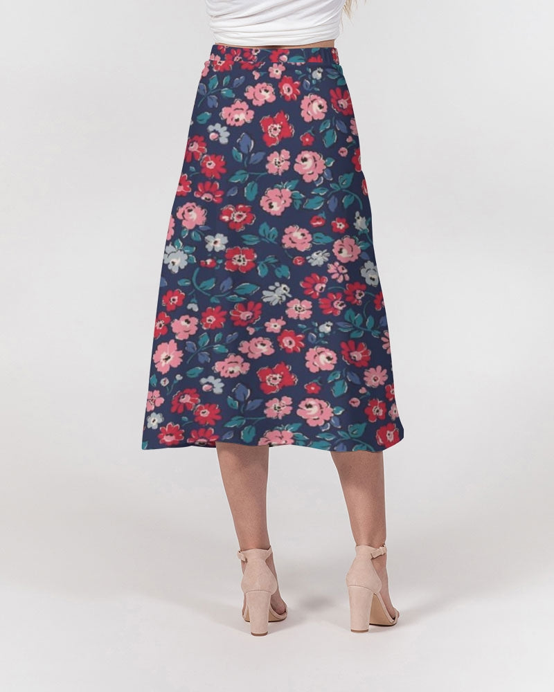 Midnight blue pretty glance.  Women's All-Over Print A-Line Midi Skirt