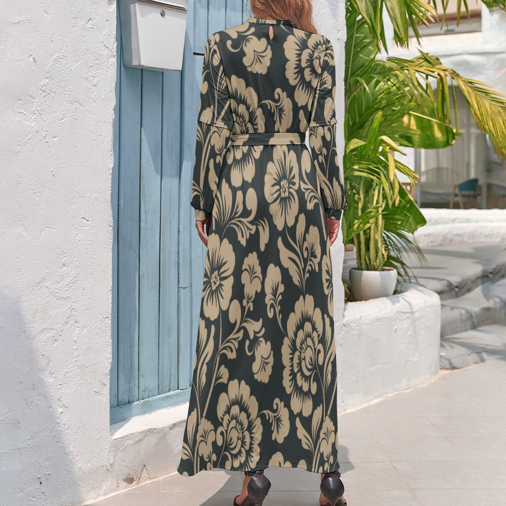 SGWHI  Brown flower long dress