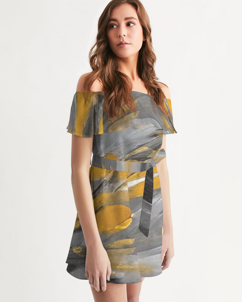 Black Sister Collection [Part 1 ] Women's All-Over Print Off-Shoulder Dress