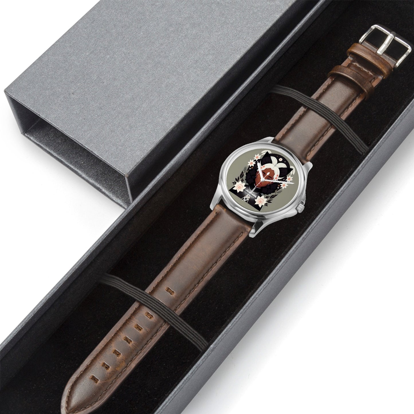 Nubian Silverfox Stylish Classic Leather Strap Quartz Watch (Silver)