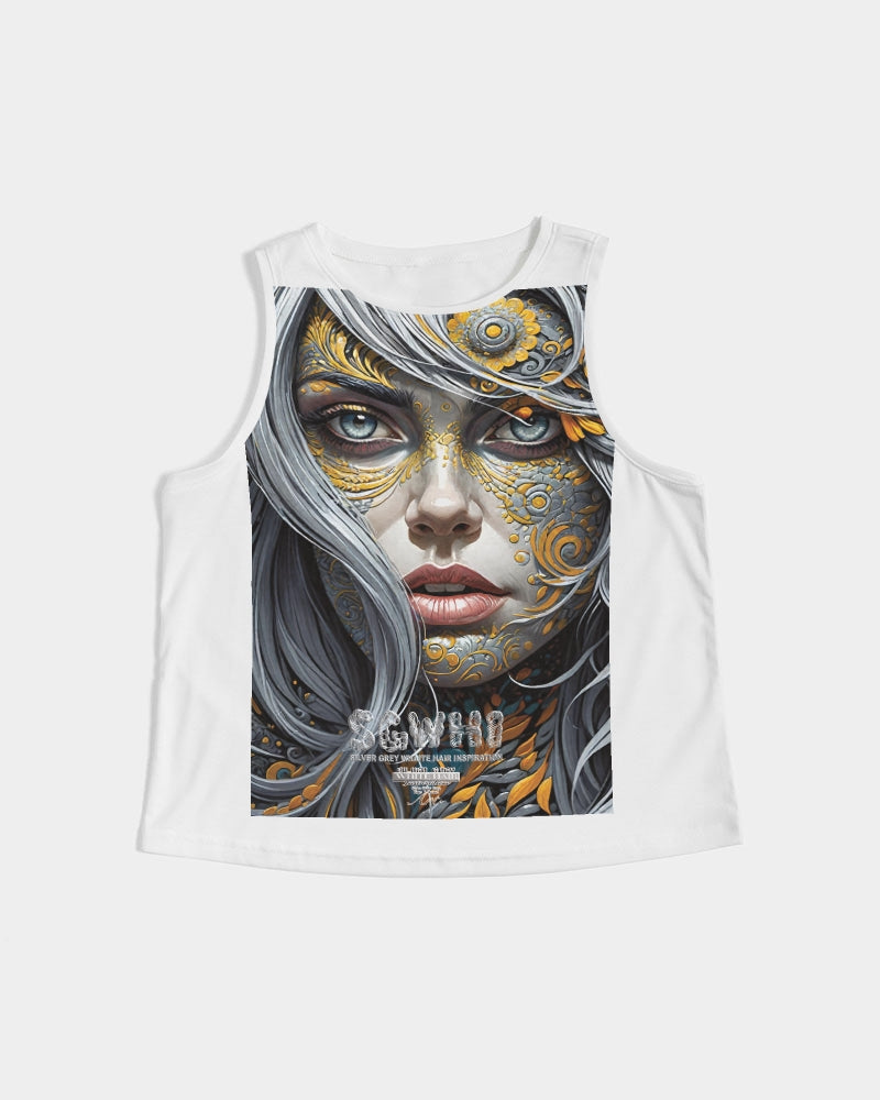 Sweet Silver Yellow Flower Grey Hair sister.[Part three] Women's All-Over Print Cropped Tank