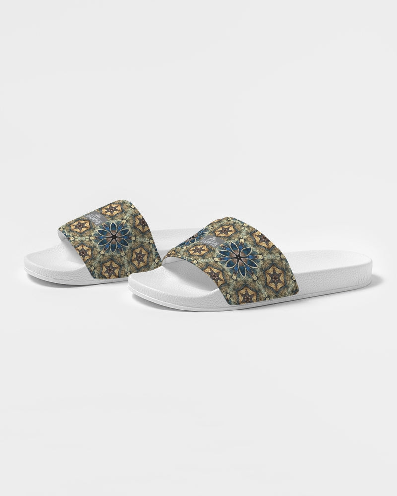 Green & Dark Blue almost star pattern. Men's Slide Sandal