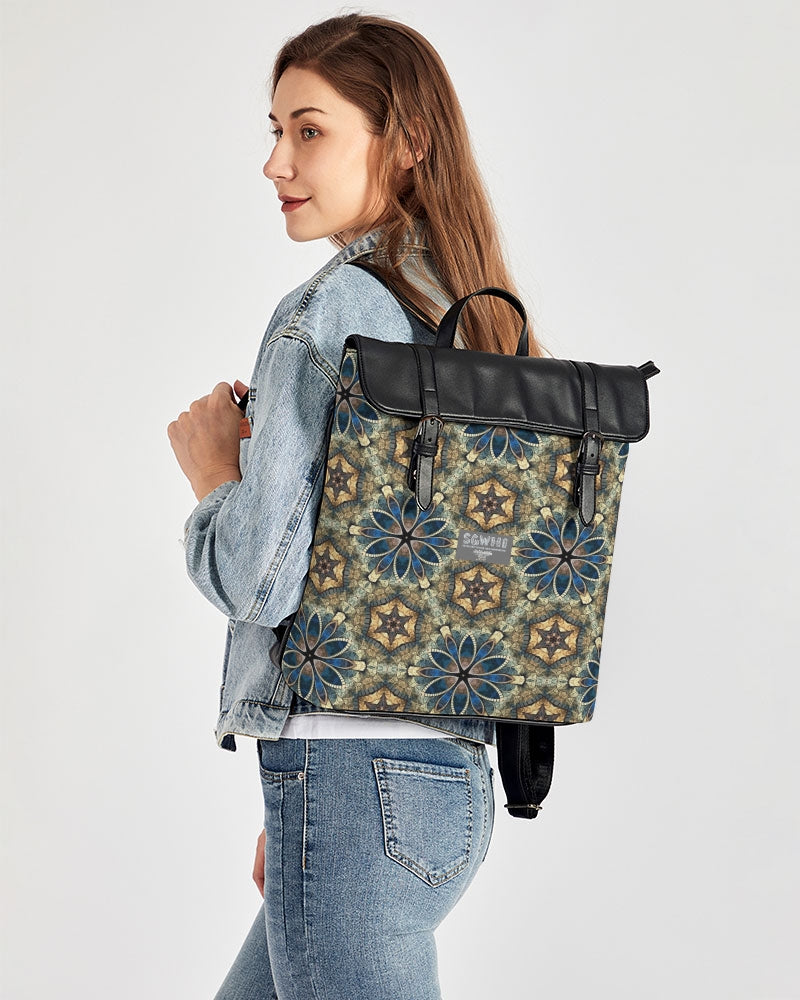 Green & Dark Blue almost star pattern. Casual Flap Backpack