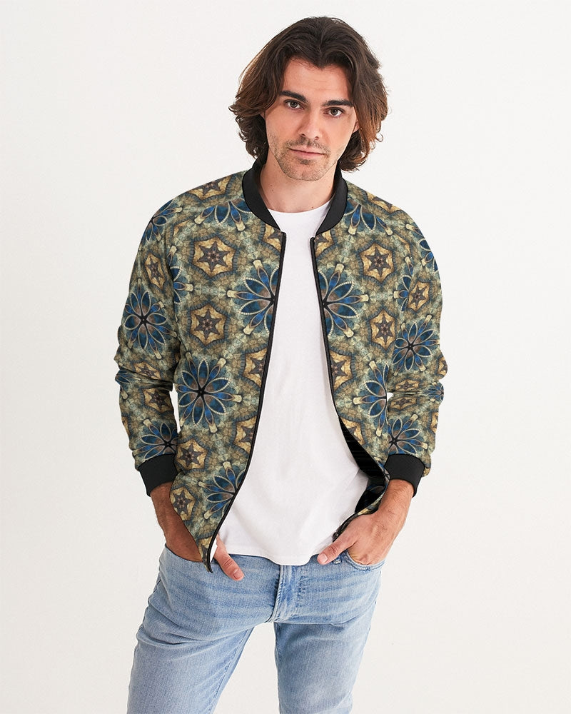 Green & Dark Blue almost star pattern. Men's All-Over Print Bomber Jacket