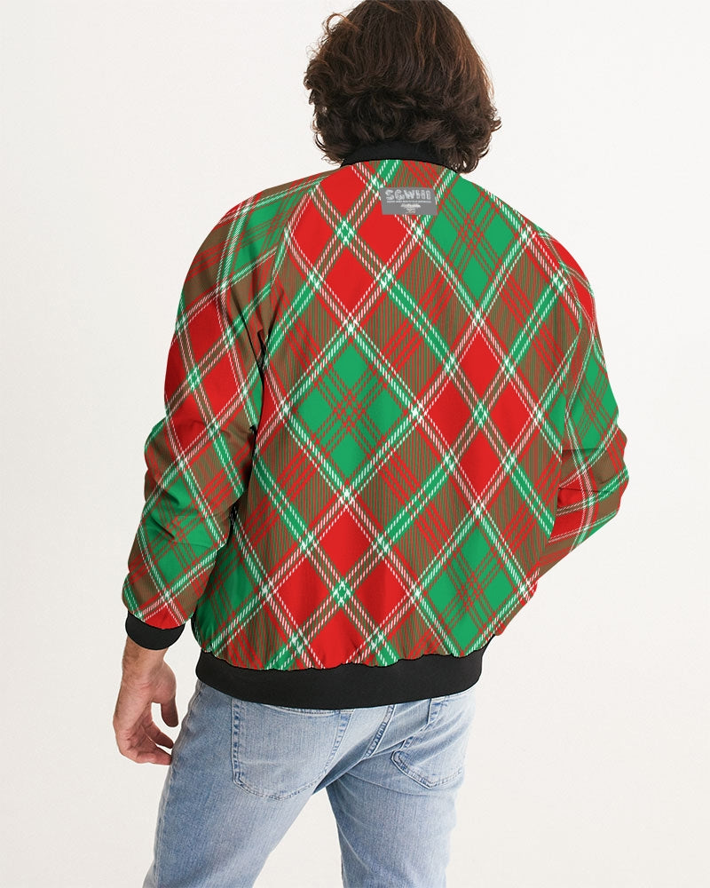 Red & Green cross pattern Men's All-Over Print Bomber Jacket