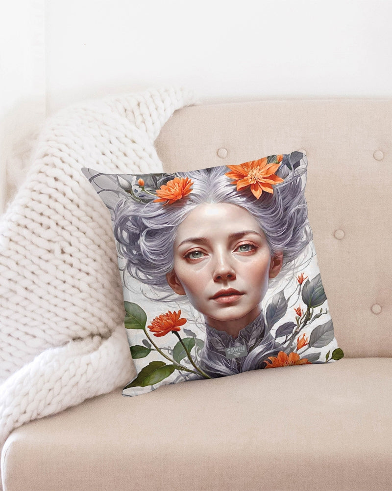 Beautiful white sister grey hair blossom Throw Pillow Case 18"x18"