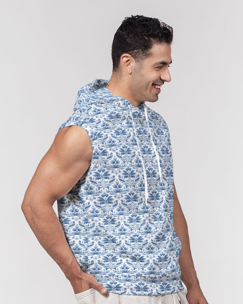 light blue Royal patten  Men's All-Over Print Heavyweight Sleeveless Hoodie