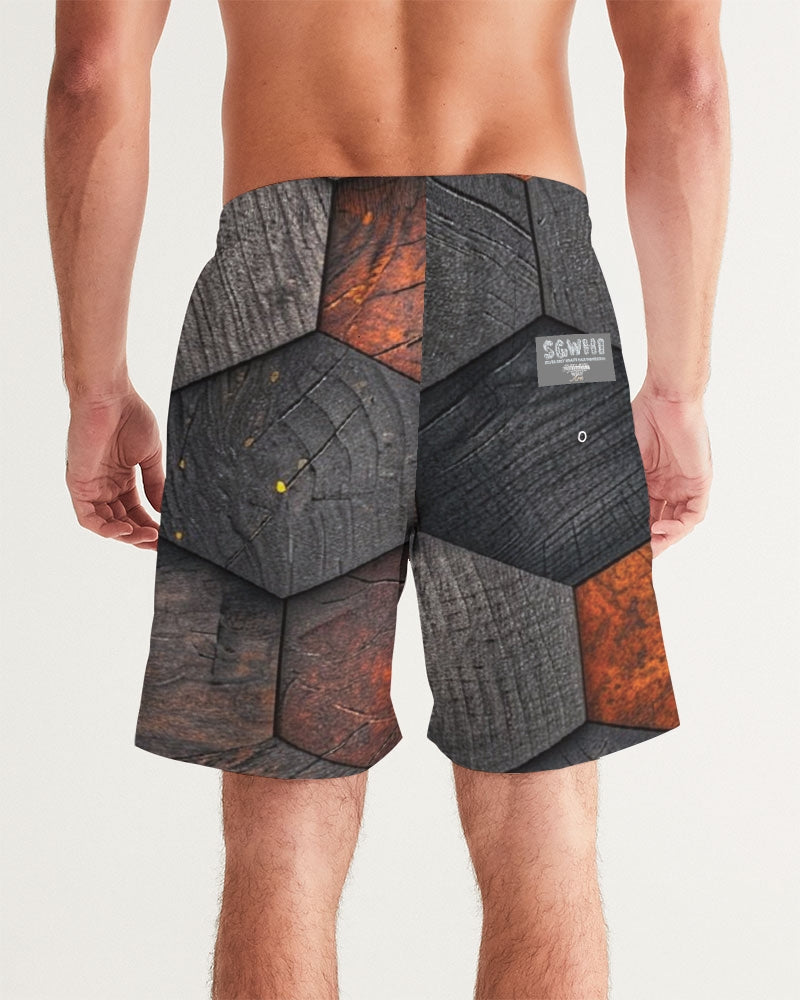 Cool stone hexagon patten 3D Men's All-Over Print Swim Trunk