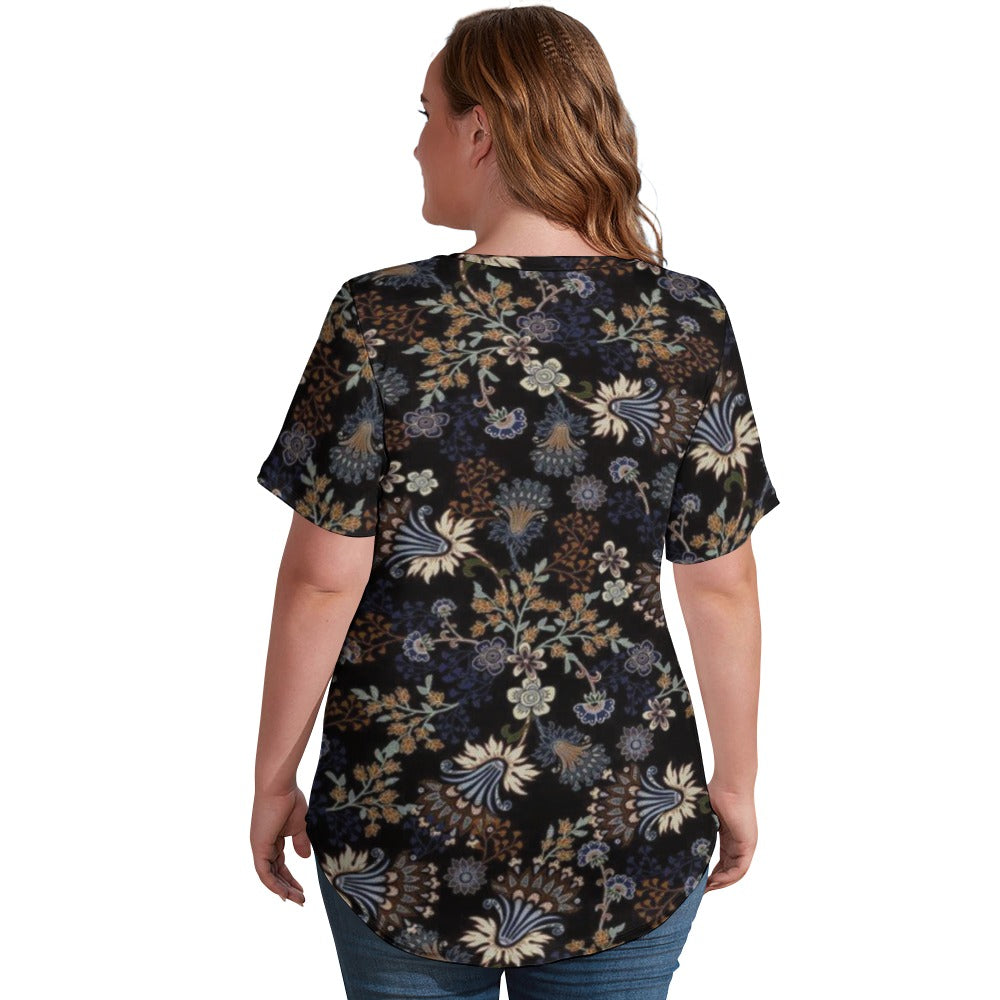 2024 New V Neck Short-sleeve Women Shirt Printed