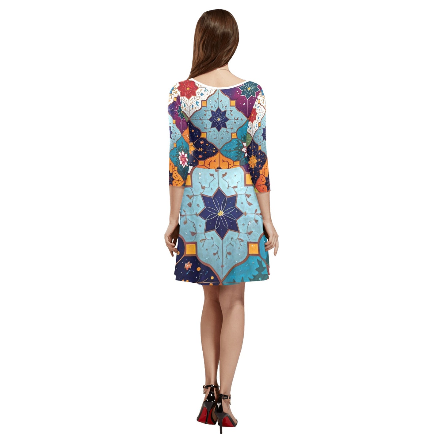 Women's 3/4 Sleeve Round Neck Sundress(Model D23)