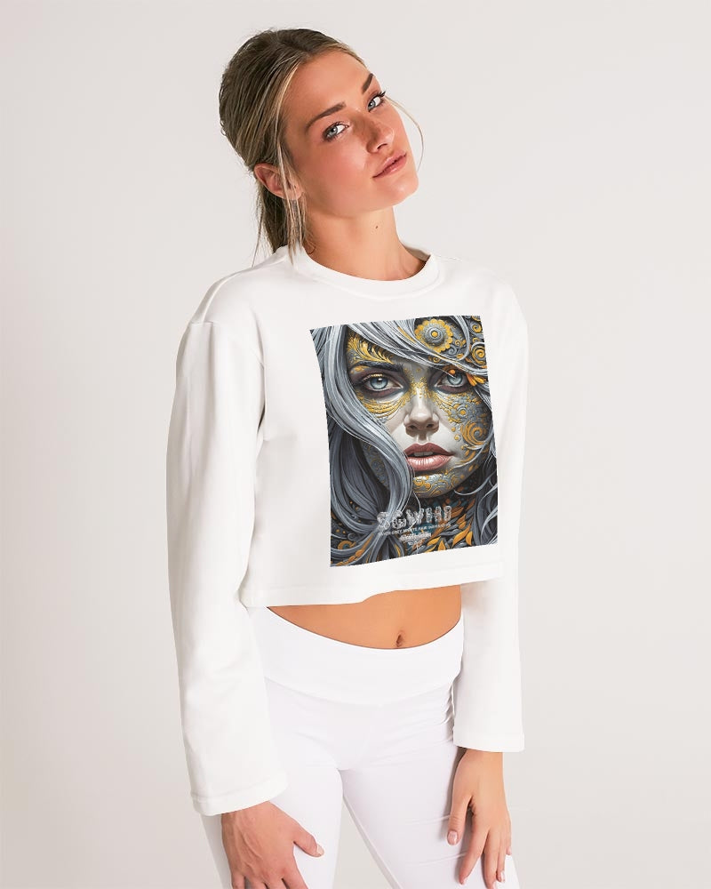 Sweet Silver Yellow Flower Grey Hair sister.[Part three] Women's All-Over Print Cropped Sweatshirt