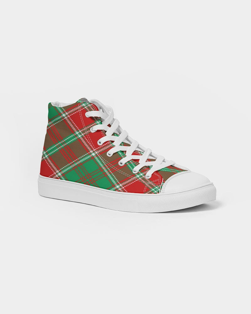 Red & Green cross pattern Men's Hightop Canvas Shoe