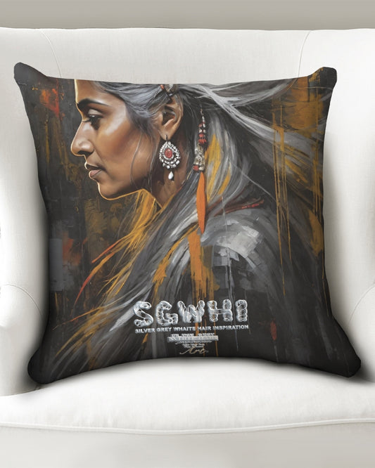 South Asian silver grey white hair sisters portrait [2] Throw Pillow Case 20"x20"