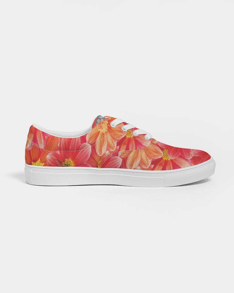 Beautiful blood orange flower design Women's Lace Up Canvas Shoe