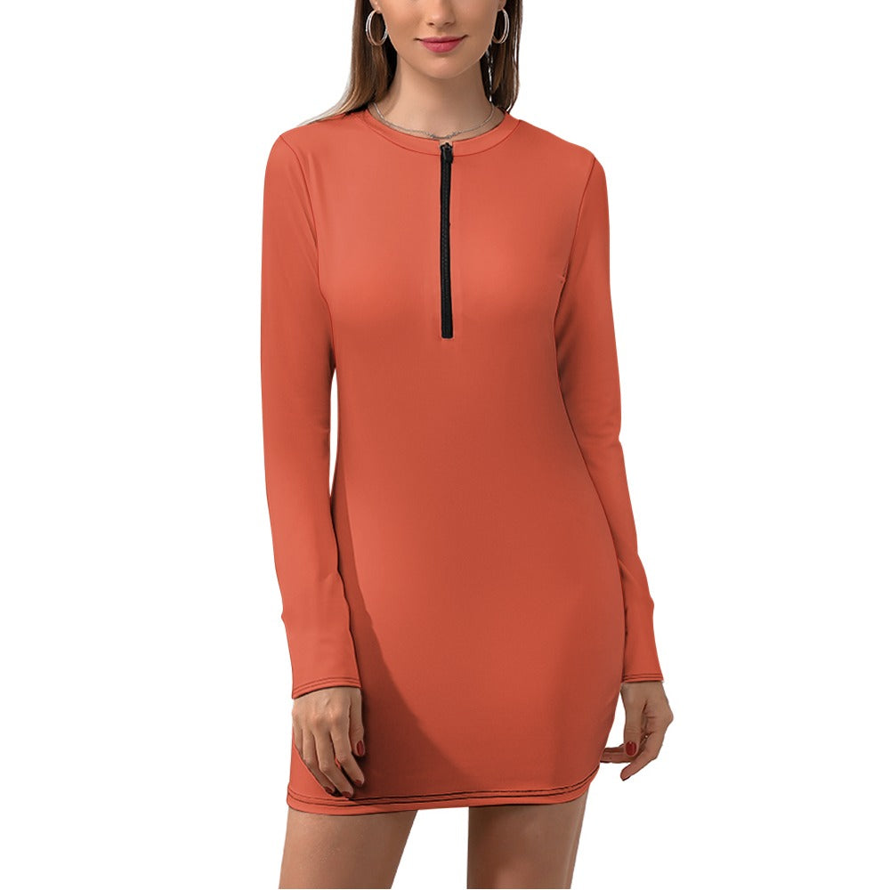 Women's Zipper Long Sleeve Hip Dress